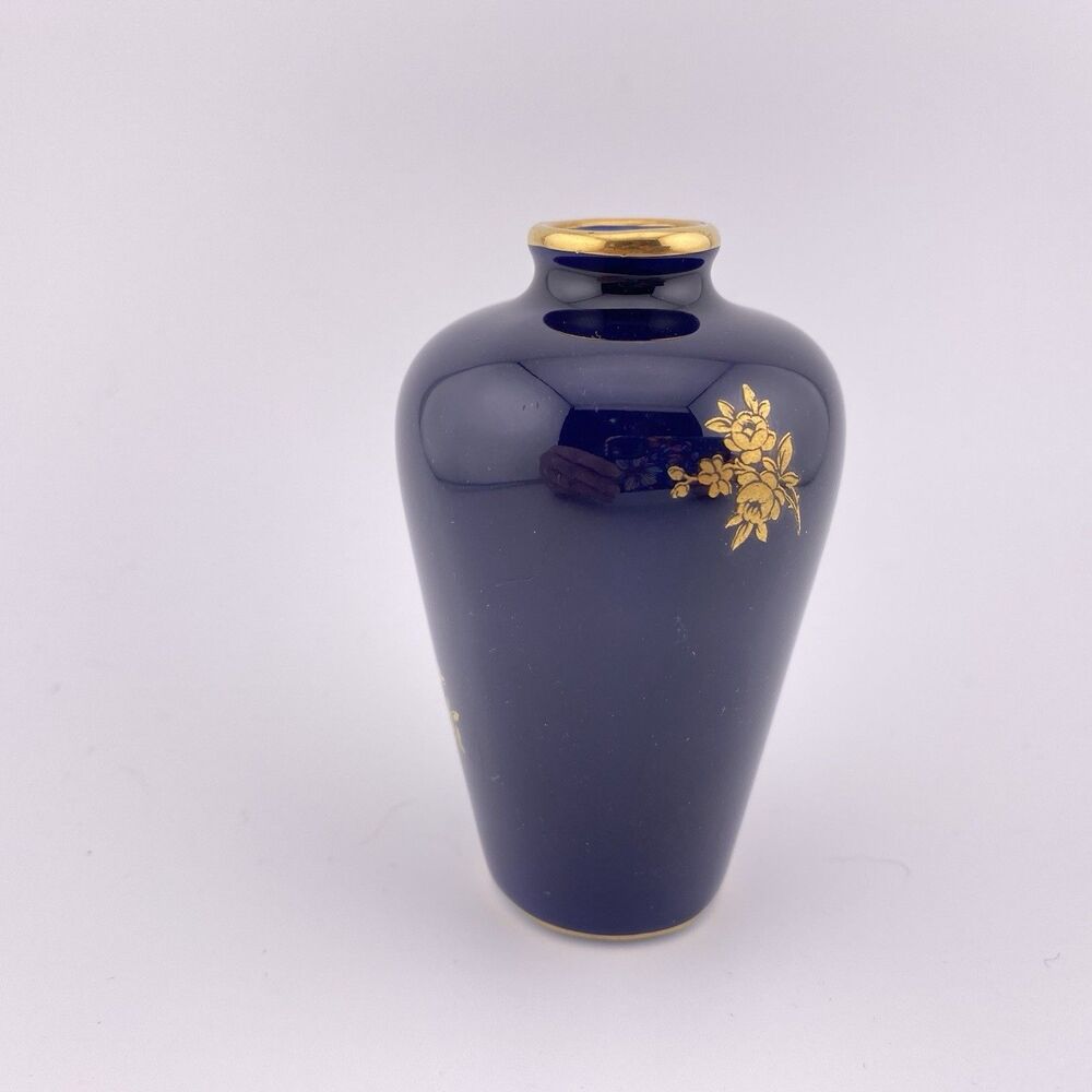 H & C France Cobalt Blue Gold Mini Bud Vase France
